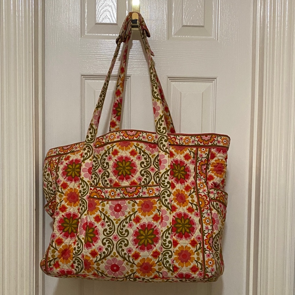 Vera Bradley Floral Quilted Tote in Pink, Orange, Green